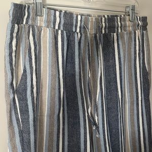 Royalty for Me Women’s blue color block linen drawstring wide leg pants, Large